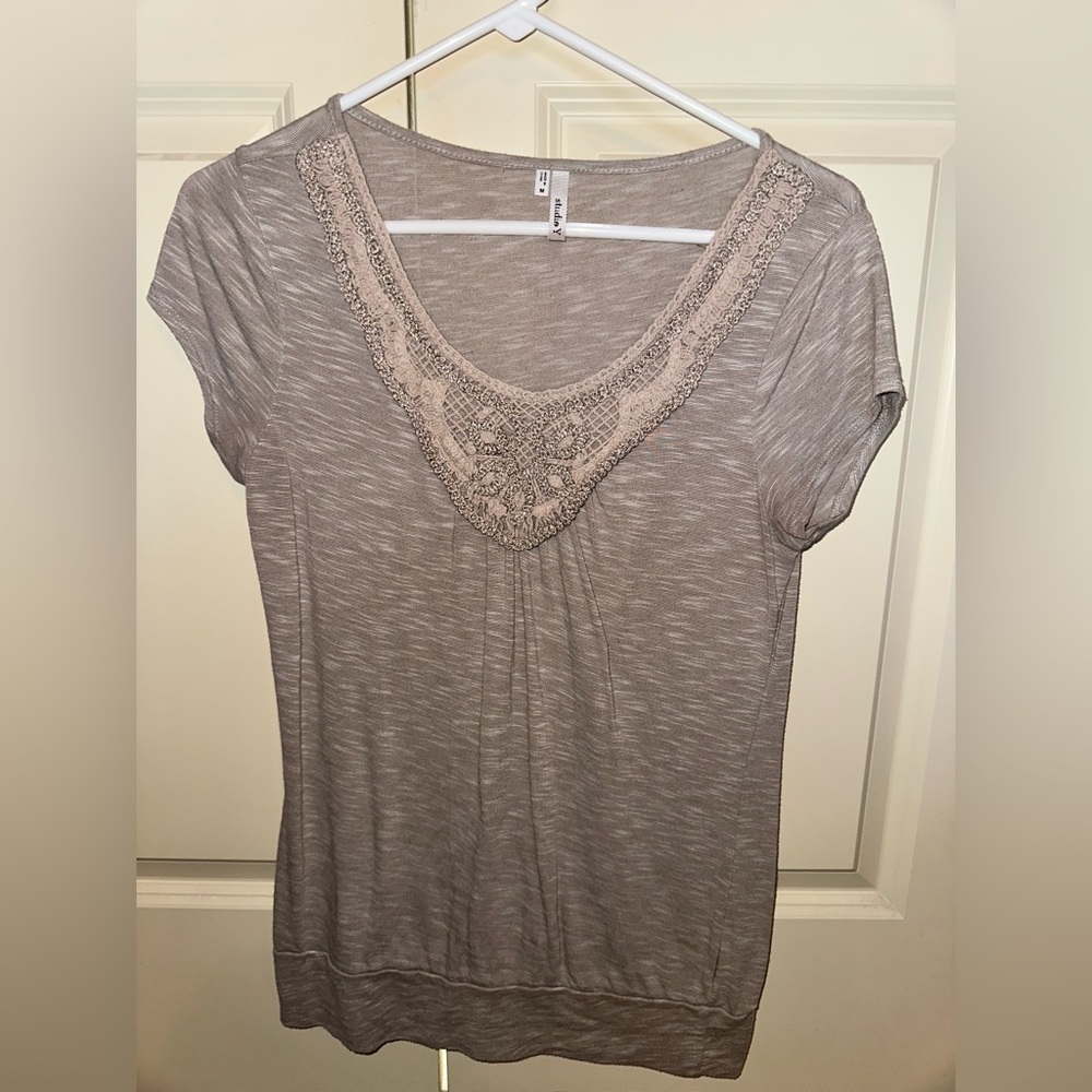 Tan Scoop Neck Blouse